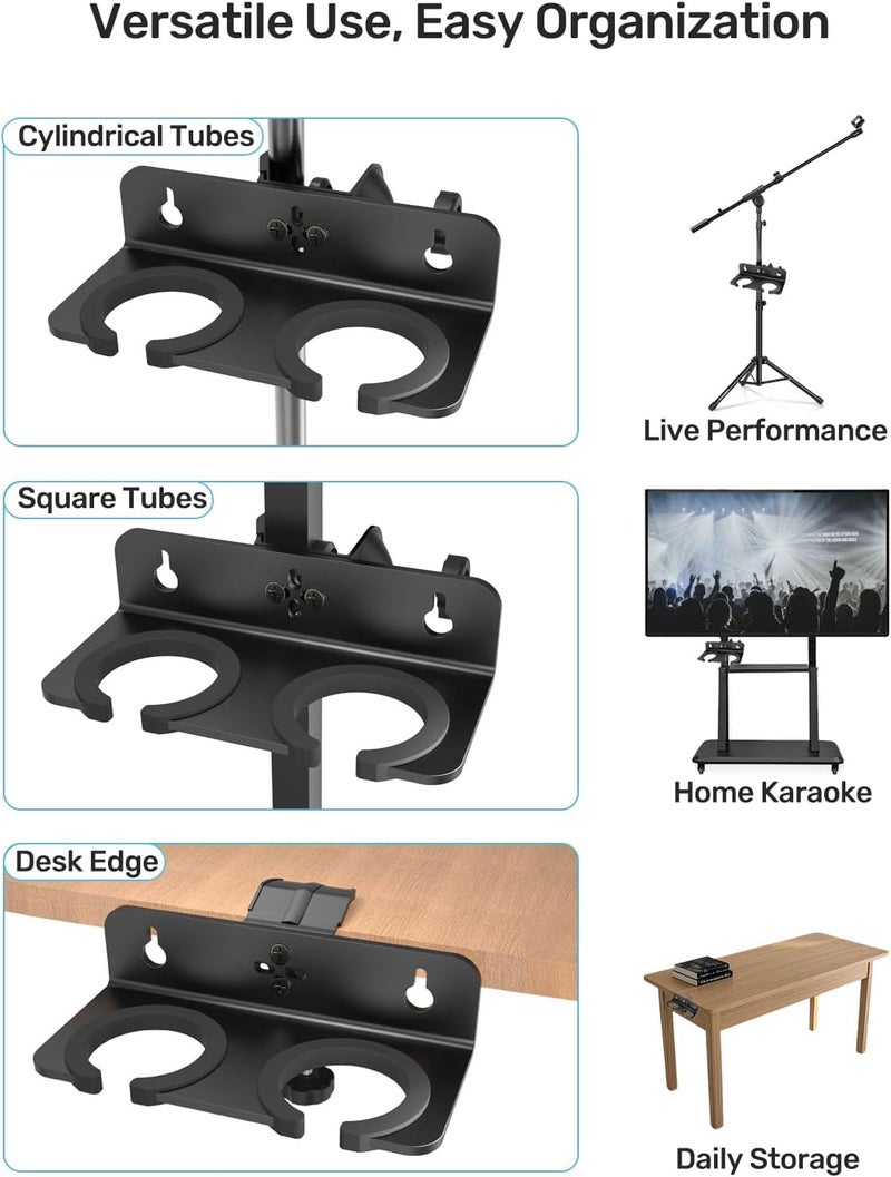 Etour Multi Microphone Holder with Clamp (Aluminum/Rubber), Mount on Mic Stand & Desk Edge & Wall, Hold Up to 2 Wired/Wireless Handheld Mics, Ideal for Church, Street Performance, Home Studio, Karaoke - Image 4